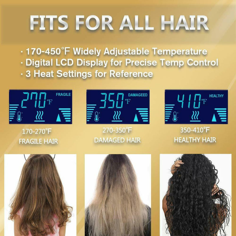 KIPOZI Hair Straightener Professional Hair Tool LCD Display 2 In 1 Hair Iron Dual Voltage Adjustbale Temperature Hair Curler