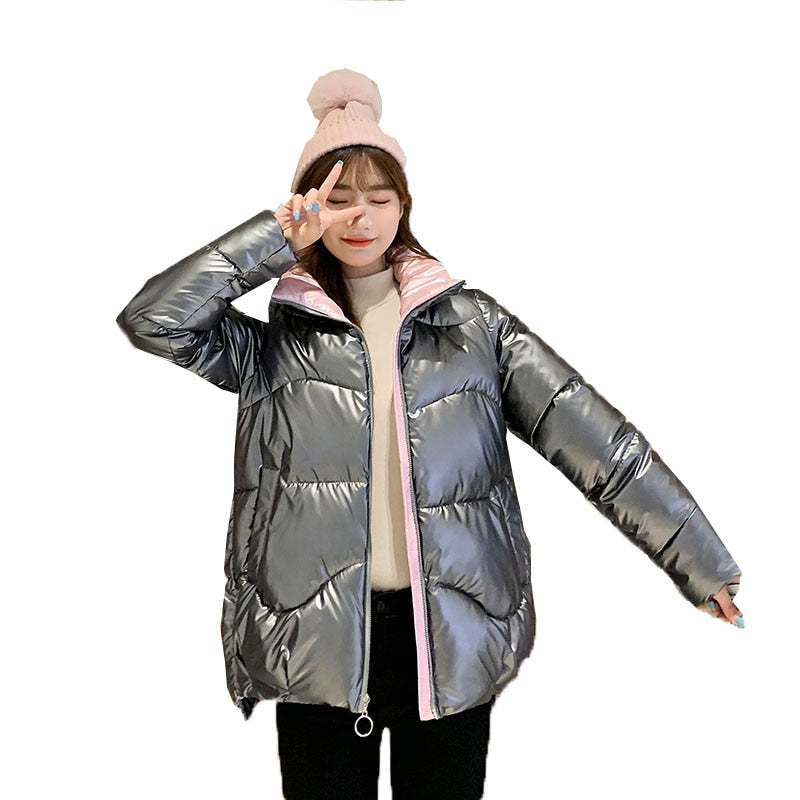Winter Women Woman Parkan New Shiny Clothes Femme Fashion Young Cotton Coat Thicken Korean Cotton Fashion Jacket A79