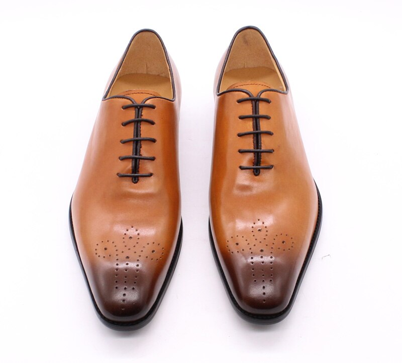 Zapatos Oxford de marca de lujo para hombre, zapatos de oficina de negocios brogue para vestido de boda con cordones de corte completo clásico de cuero genuino para hombres