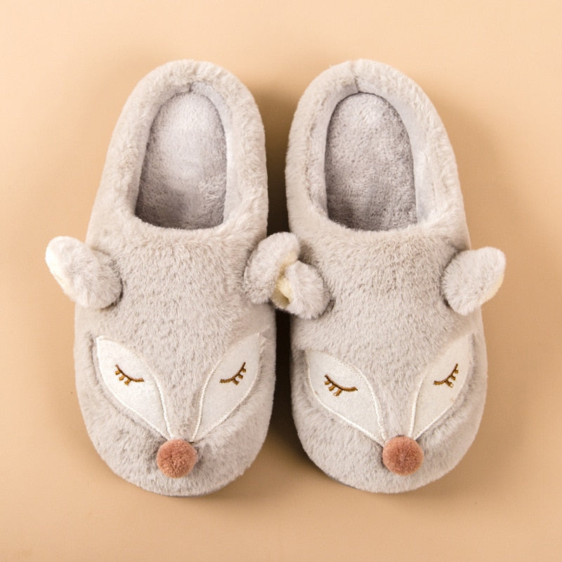 Indoor Home Floor Slippers Fox Women&#39;s Soft Shoes Warm Cute Animal Fox Winter Fur Home Slippers Women&#39;s Warm Cotton Slippers