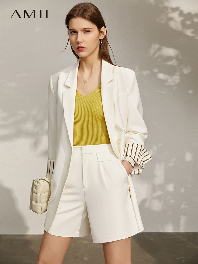 Amii Minimalism Blazers Spring Summer Office Lady Blazer Solid Patchwork Women Jacket Coat Causal Women&
