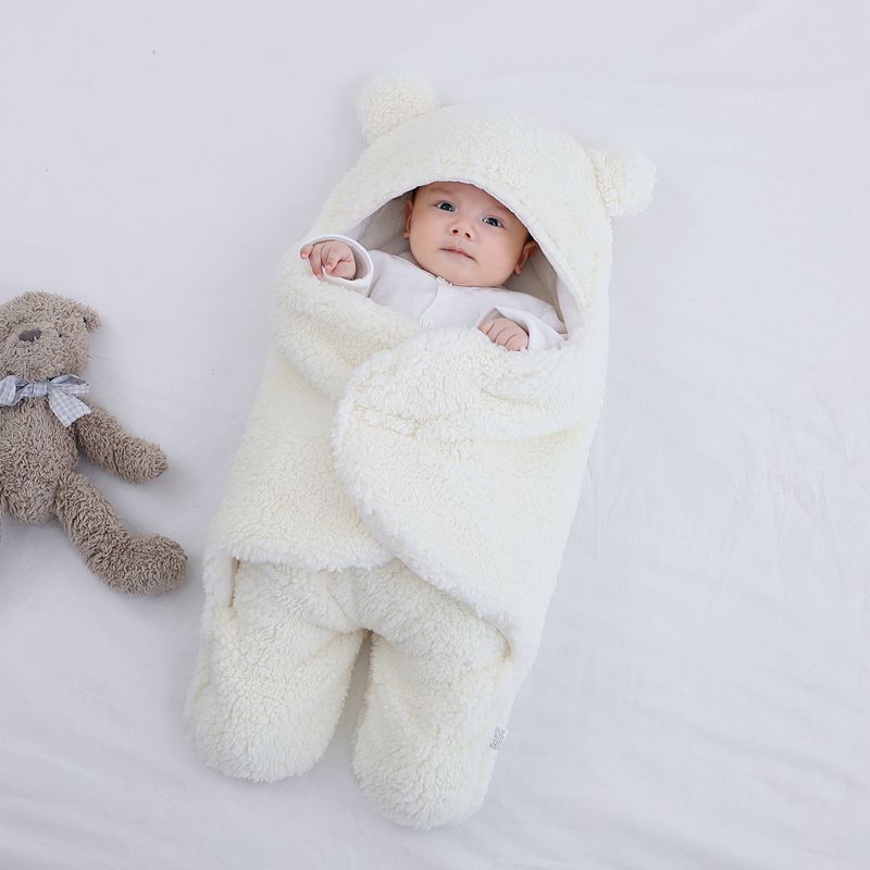 Saco de dormir con velcro envuelto estilo murciélago para bebé, saco de dormir de lana para invierno, manta envolvente para recién nacido, pijama de modelado de oso de 1 a 3M