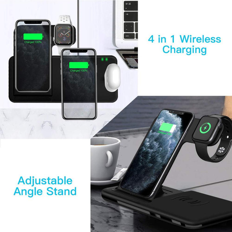 15W Qi Fast Wireless Charger Stand For iPhone 13 11 12 X 8 Apple Watch 4 in 1 Foldable Charging Station for Airpods 3 Pro iWatch
