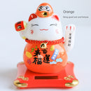 4.2 inch Solar Powered Ceramic Lucky Cat Daruma Figurine Shaking Arm Beckoning Fortune Cat Home Car Decor Wealth Maneki Neko