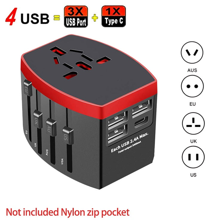 Adaptador de viaje Rdxone Adaptador de corriente universal internacional Todo en uno con 5 USB Cargador de pared mundial para Reino Unido / UE / EE. UU. / Asia