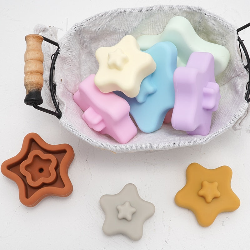 2020 New Arrivals BPA Free Safety Edible 3D Silicone Star Heart Rubber Teether Building Blocks Baby Educational Toys