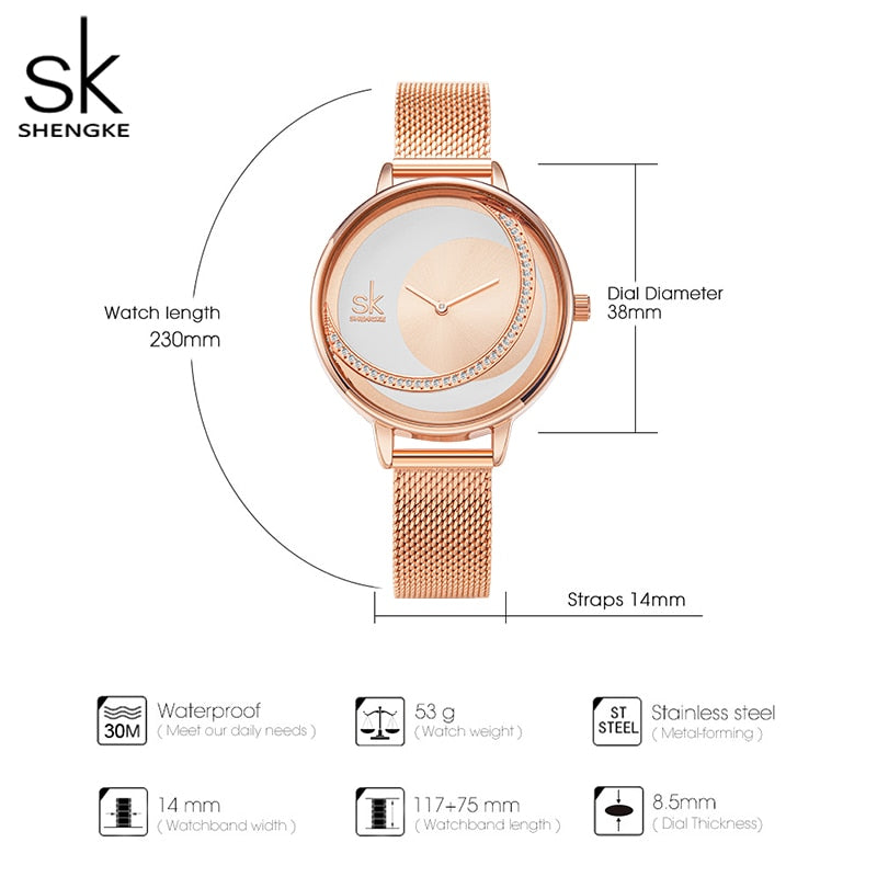 Shengke Crystal Women Watch Luxury Brand Ladies&