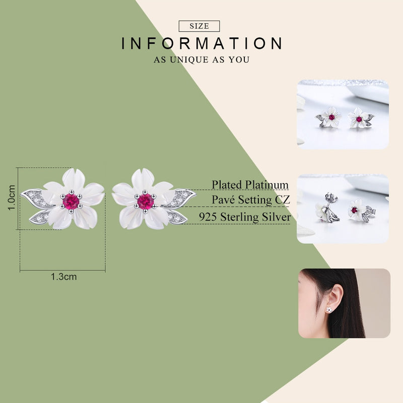 Bamoer 925 Sterling Silver Pure Shell Flower Stud Earring for Women Pave Setting CZ Fashion Korea Style Fine Jewelry BSE055