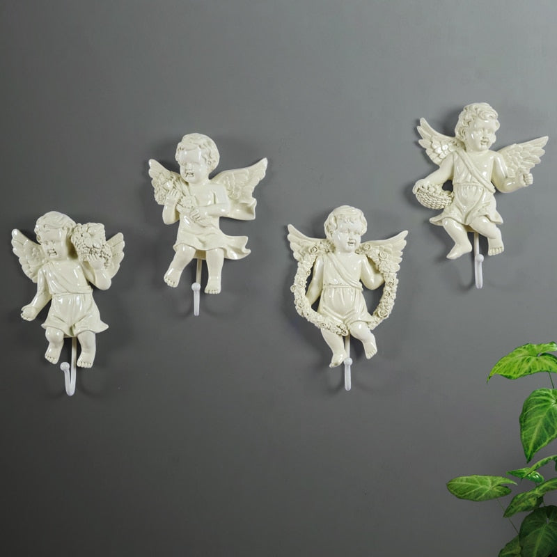 European angel statue wall decor hanger Creative TV blackground home mural living room wall art coat bag keys holder hanger