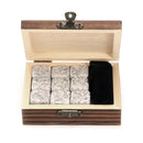 Whiskey Stones Set - 9 Granite Whiskey Rocks / Wooden Box / Velvet Bag / Reusable Cooling Ice Cubes
