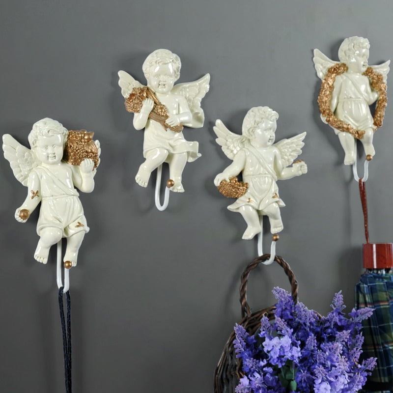 European angel statue wall decor hanger Creative TV blackground home mural living room wall art coat bag keys holder hanger