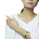 Vnox Trendy Bright 585 Rose Gold Tone Engagement Rings for Couples Stainless Steel with CZ Stone Men Women Wedding Bands