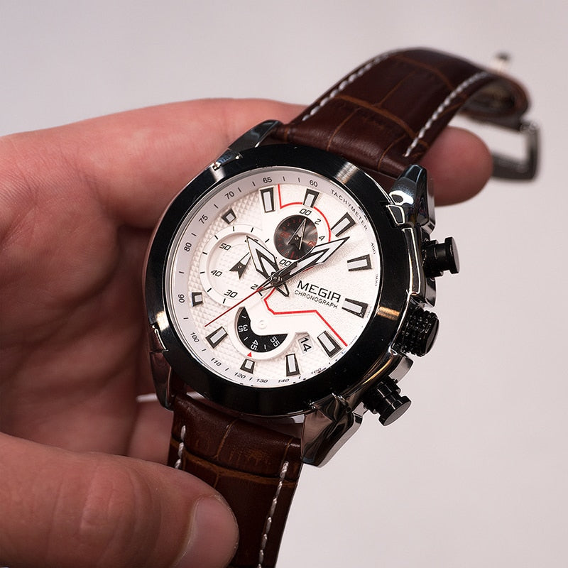 Reloj deportivo militar MEGIR para hombre, relojes de cuarzo de cuero de lujo de la mejor marca, reloj cronógrafo creativo para hombre, reloj Masculino