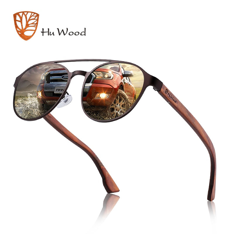 Gafas de sol polarizadas de madera HU, bisagra de resorte de madera, marco de acero inoxidable, gafas de sol para mujer para hombre, lentes con protección UV400 GR8041