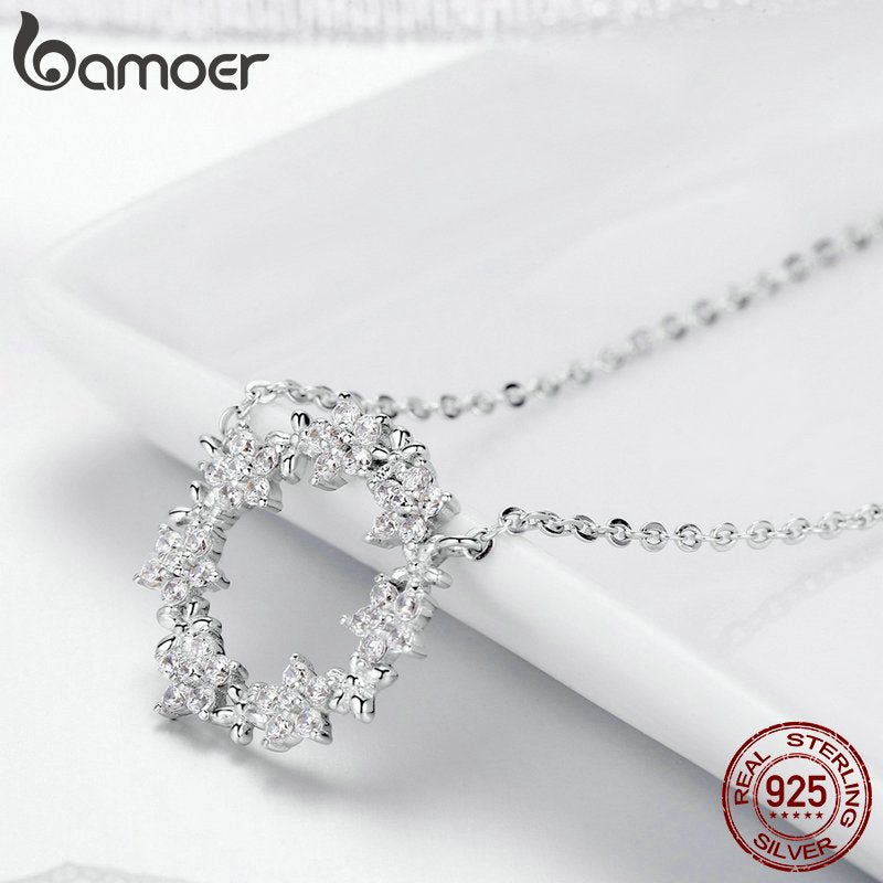 BAMOER elegante Plata de Ley 925 brillante estrella apilable forma redonda colgantes collares mujeres boda joyería Collar BSN028