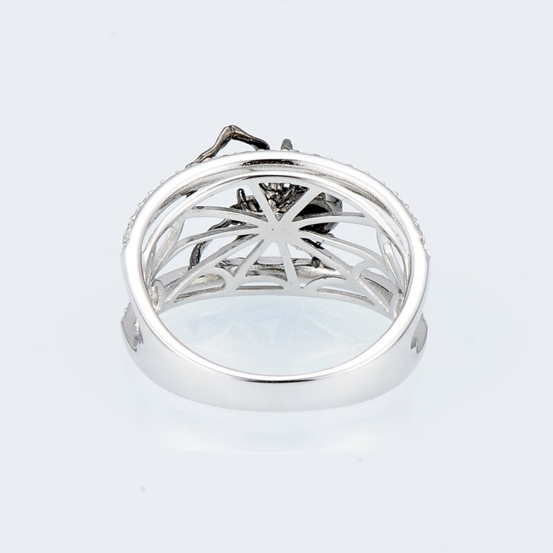 Anillo de plata de ley 925 auténtica SANTUZZA para mujer, anillos únicos, anillo de araña negra delicada, joyería de moda para fiestas