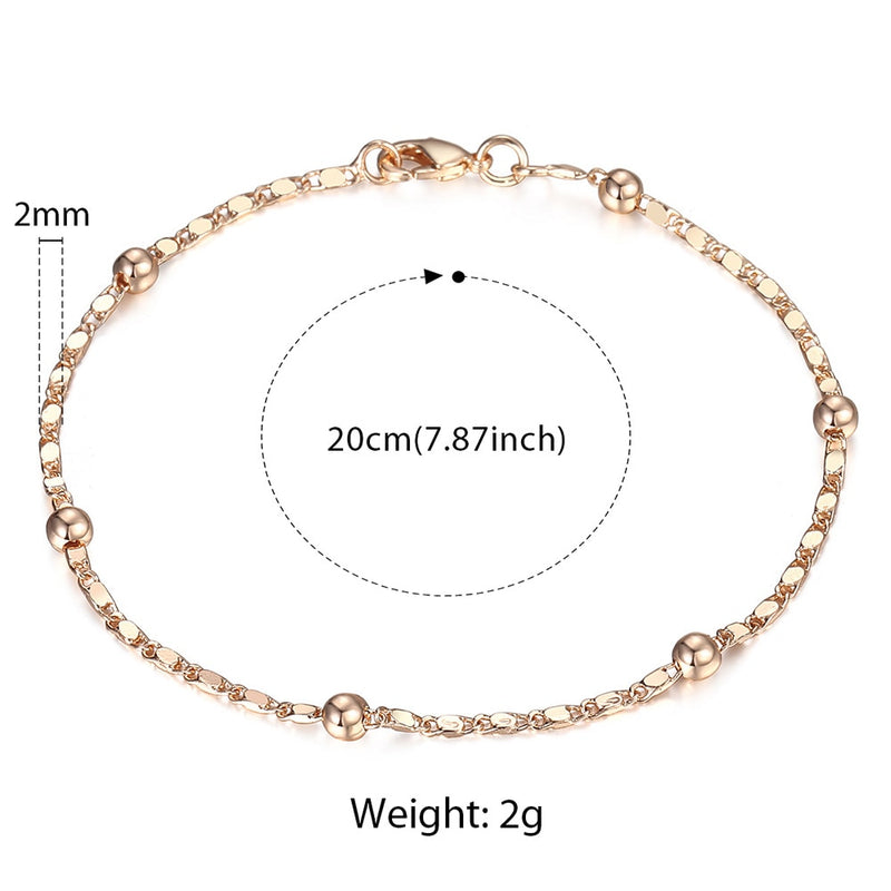 Thin 585 Rose Gold Jewelry Set for Women Marina Bead Link Chain Bracelet Necklace Set Woman Party Wedding Jewelry Gifts CS09