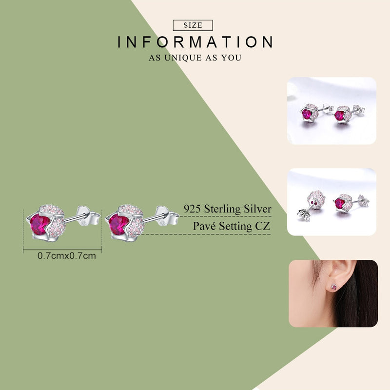 BAMOER Romantic 925 Sterling Silver Luminous Tulip Flower Buds Pink CZ Zircon Stud Earrings Women Wedding Jewelry Gift BSE042