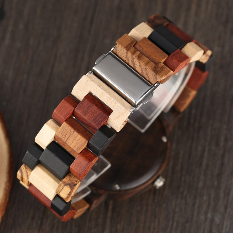 Relojes antiguos de madera para hombre, reloj de madera de ébano Vintage, reloj de cuarzo de banda ajustable de madera de colores mezclados único para hombre, reloj Masculino
