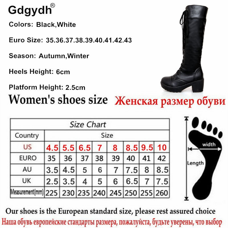 Gdgydh, botas hasta la rodilla de talla grande 43 con cordones para mujer, zapatos de tacón cuadrado blanco a la moda de cuero suave para otoño, gran oferta de invierno para mujer
