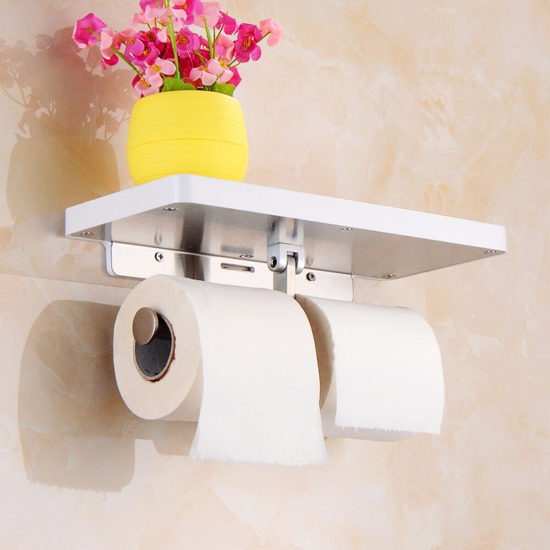 FLG Toilet Paper Holder Wall Mounted with White ABS and Stainless Steel Double Rolls Paper Holder Bathroom Accessories G163