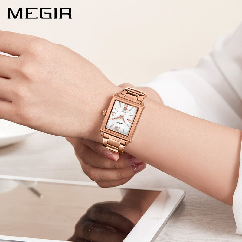 MEGIR Damenuhren Roségold Luxus Damen Armbanduhr für Liebhaber Mode Mädchen Quarz Armbanduhr Uhr Relogio Feminino 1079