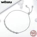 WOSTU Hot Sale 925 Sterling Silver Chain Glitter Stackable Oval CZ Stone Adjustable Women Bracelet Luxury Silver Jewelry CQB086