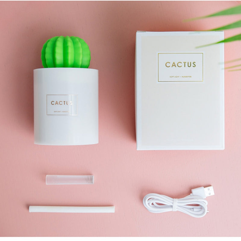 280ML Air Humidifier Soft LED Light Cactus Ultrasonic Aroma Essential Oil Diffuser for Home Car USB Mini Air Purifier