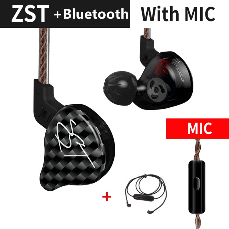 KZ ZST Auriculares Bluetooth 1DD + 1BA Driver Dynamic &amp; Armature in Ear Monitores Aislamiento de ruido HiFi Música Deportes Auriculares Auriculares