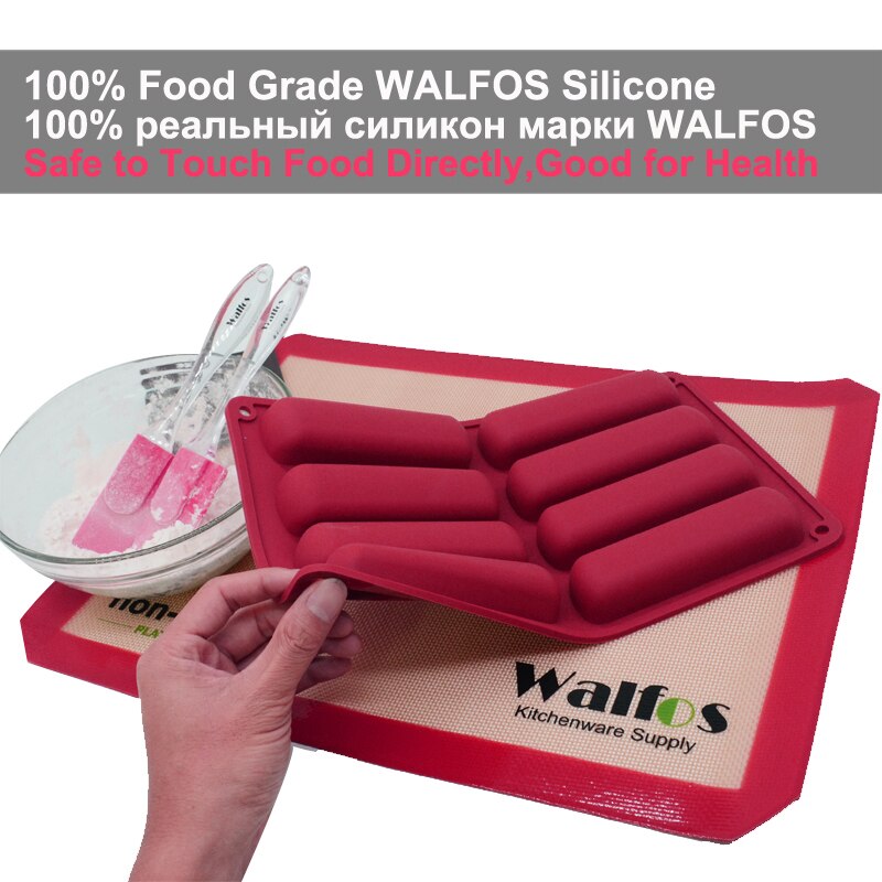 WALFOS Cake Tools Silicone Classic Collection Shapes finger Orange Non Stick Eclair 8 Forms Silicone Baking Mold