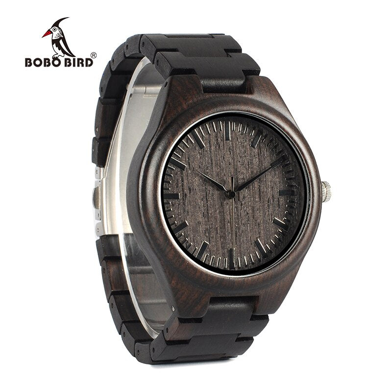 BOBO BIRD WH05, diseño de marca, reloj clásico de madera de ébano para hombre, correa de madera completa, relojes de cuarzo, regalo ligero para hombres, caja de cartón