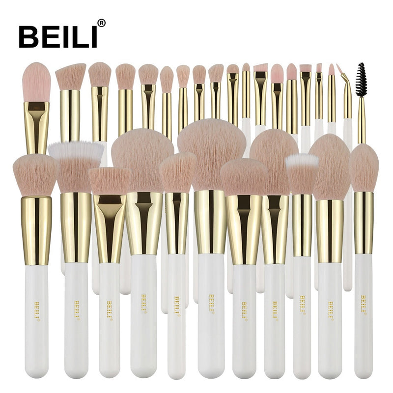 BEILI Make up Brush Set Professional White Face Makeup Brushes Pink Synthetic Hair Eyeshadow Blush Contour Foundation Brush