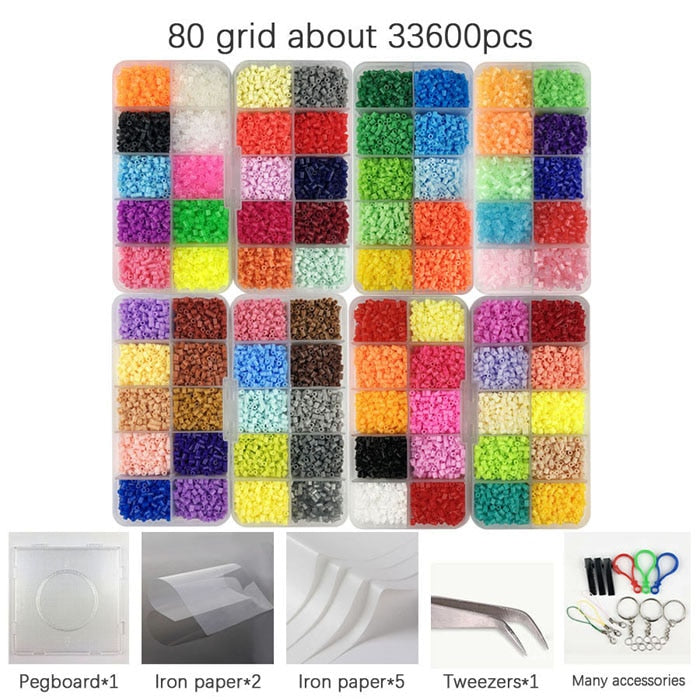 Mini Hama Beads de 2,6mm, kits de 80 colores, herramienta de cuentas perler PUPUKOU y plantilla, juguete educativo, rompecabezas de cuentas 3D para niños