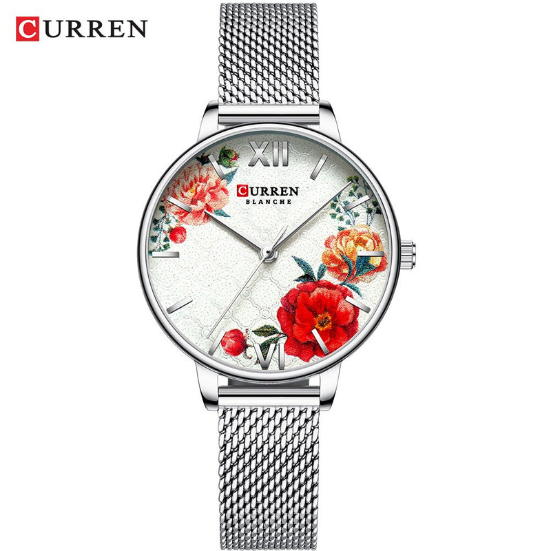 CURREN New Ladies Flower Watches Women Stainless Steel Bracelet Wristwatch Women&