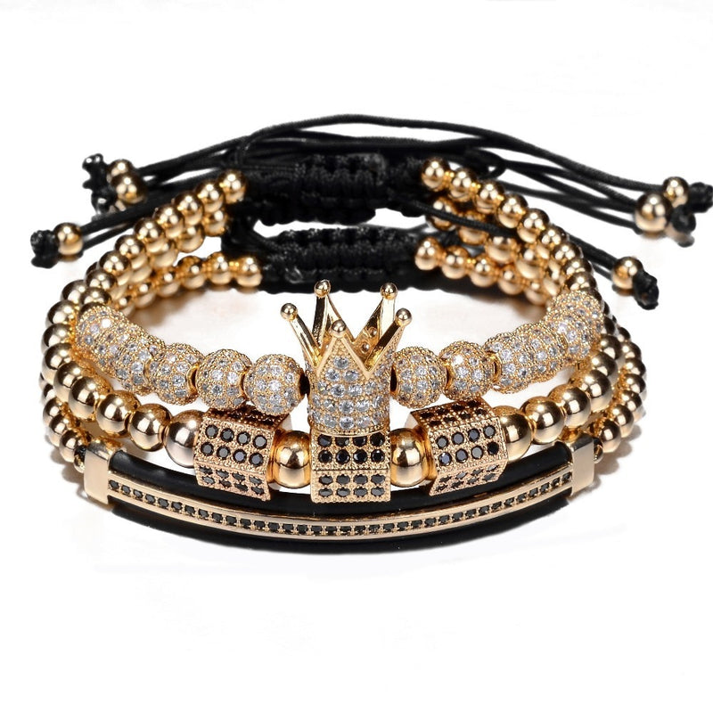 3pcs/Set Luxury Jewelry New Zircon Hip Hop Gold Color Bracelets Men Cubic Micro Pave CZ Charm Braided Braiding Pulseira