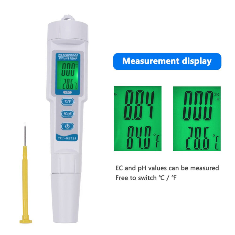 Three-in-one PH-983 EC/PH&TEM Water Quality Tester Pen Backlight Digital Ph Meter&Probe for Aquarium, Swimming Pool, Laboratory