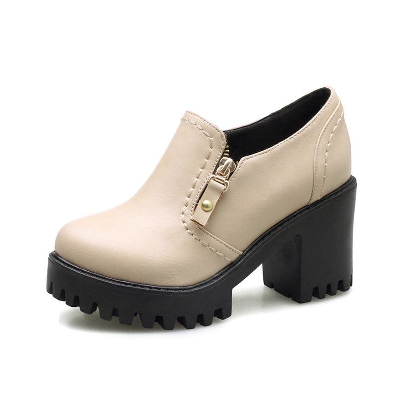 Gdgydh Spring Autumn Women Shoes Platform Round Toe British Style Female Single Shoes Square Heels 8cm Women Pumps Plus Size 43