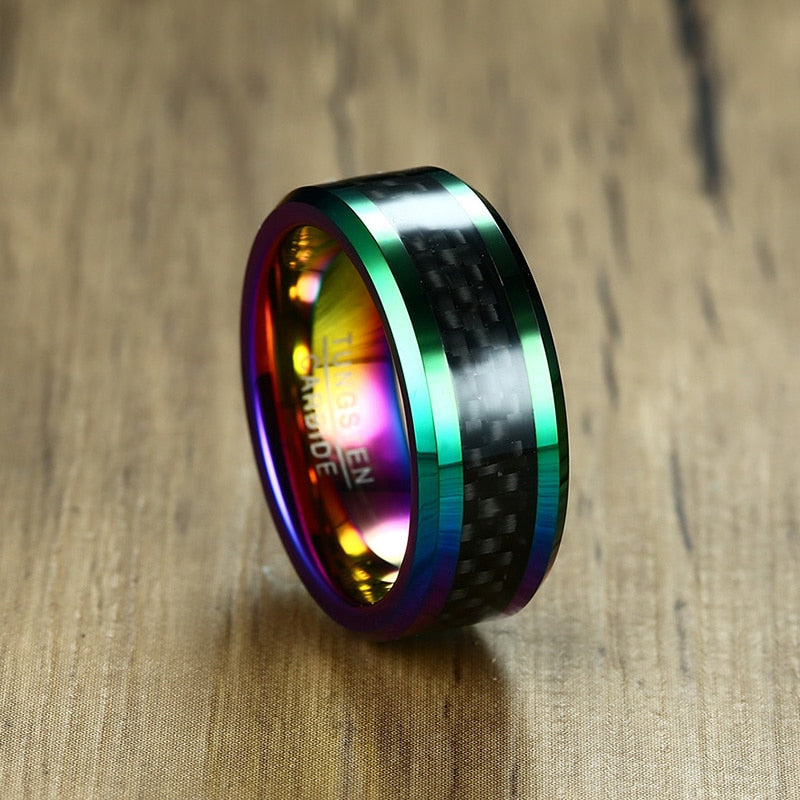 Vnox Wolfram Männer Ring mit Kohlefaser 8mm Männlich Verlobungsfeier Fingerring Eheringe US Größe 8 9 10 11 12