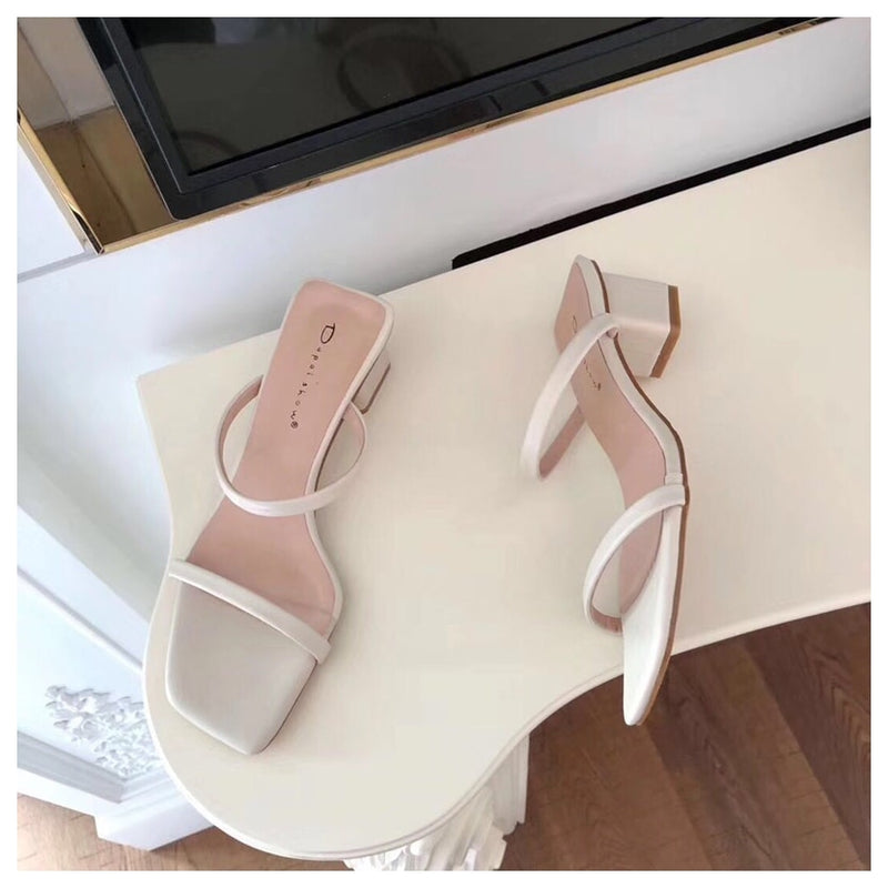 2022 New Summer Slippers Low Heels Slides Female Peep Toe Square Heel Slipper Brand Sandals Women Slipper Big Size 41 Flip Flops