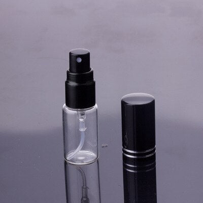100 unids/lote 5ml 10ml 15ml botella de Perfume de vidrio negro portátil con atomizador envases cosméticos vacíos para viaje