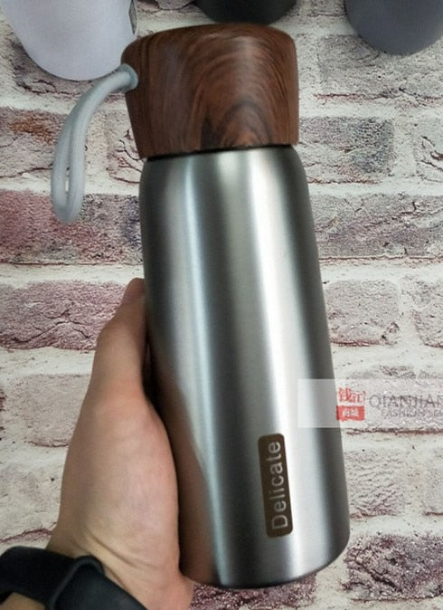 400ML Wood Pattern Stainless Steel Thermos Water Bottle Double Wall Vacuum Water Bottle Portable High Quality