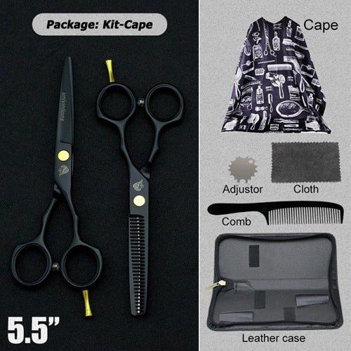 Tijeras de pelo negro de 5,5 ", tijeras de afeitar, tijeras calientes, diseños de corte de pelo, herramientas de peluquería baratas, cortadora de pelo, tijeras para niños