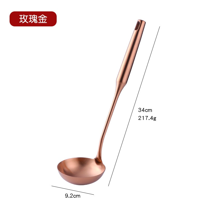 Stainless Steel Rose Gold Kitchen Utensils Cooking Tools Cookware Set Turner Ladle Spoon For Restaurant Dinnerware Set Utensils