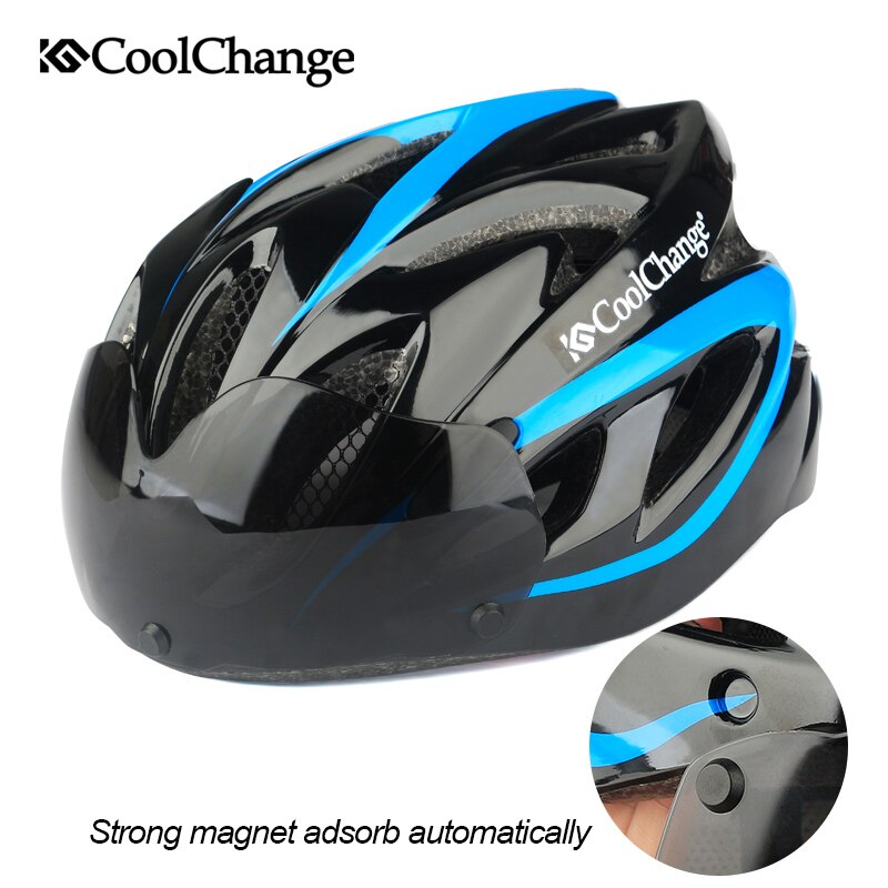 Casco de Ciclismo CoolChange, Casco de bicicleta MTB ultraligero moldeado integralmente con gafas, Red de insectos, Casco de bicicleta, Casco de Ciclismo de 57-62 CM