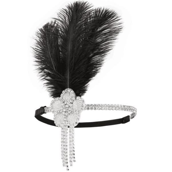 1920s Great Gatsby Party Costume Accessories Set 20s Flapper Feather Headband Pearl Necklace Gloves Cigarette Holder 5 Pcs Set