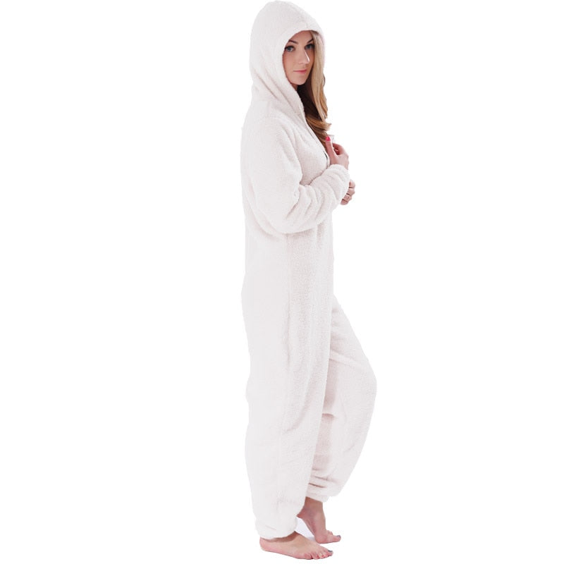 Pijamas cálidos de invierno para mujer, monos de lana esponjosa, ropa de dormir, conjunto de capucha de talla grande, pijama, mono para mujer y adulto