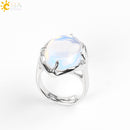 CSJA New Women Finger Rings Oval Natural Stone Cabochon Tiger Eye Opal Unakite Pink Quartz Lapis Lazuli Chakra Wedding Ring E583
