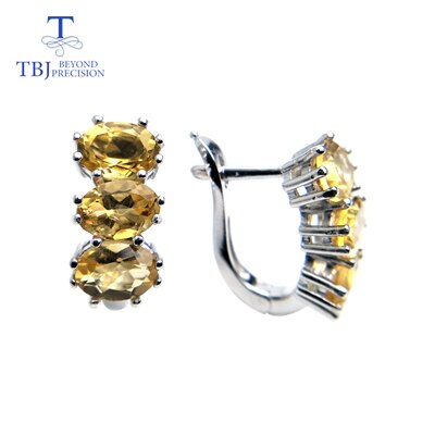 TBJ, conjunto de joyas de piedra citrina natural, anillo y arete en plata de ley 925, joyería fina para mujeres, uso diario, regalo de San Valentín