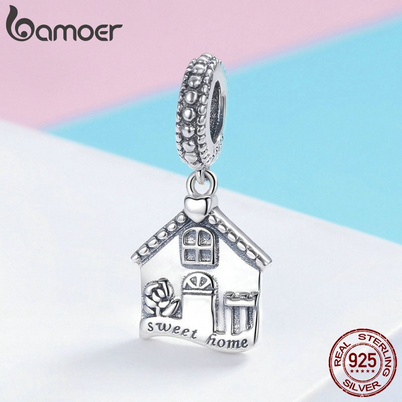 BAMOER Authentic 100% 925 Sterling Silver Sweet Home Pendant House Shape Charms fit for Women Bracelets DIY Jewelry Gift SCC913