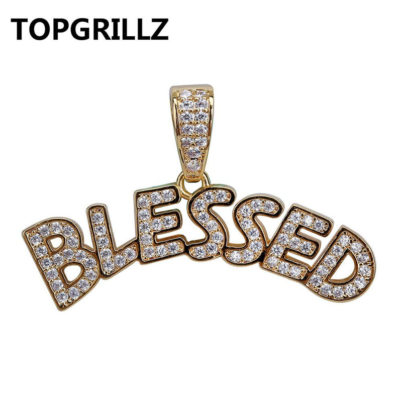 TOPGRILLZ Bubble Letters BLESSED colgante collar hombres mujeres Hip Hop oro plata Color Iced Out Cubic Zircon joyería collar